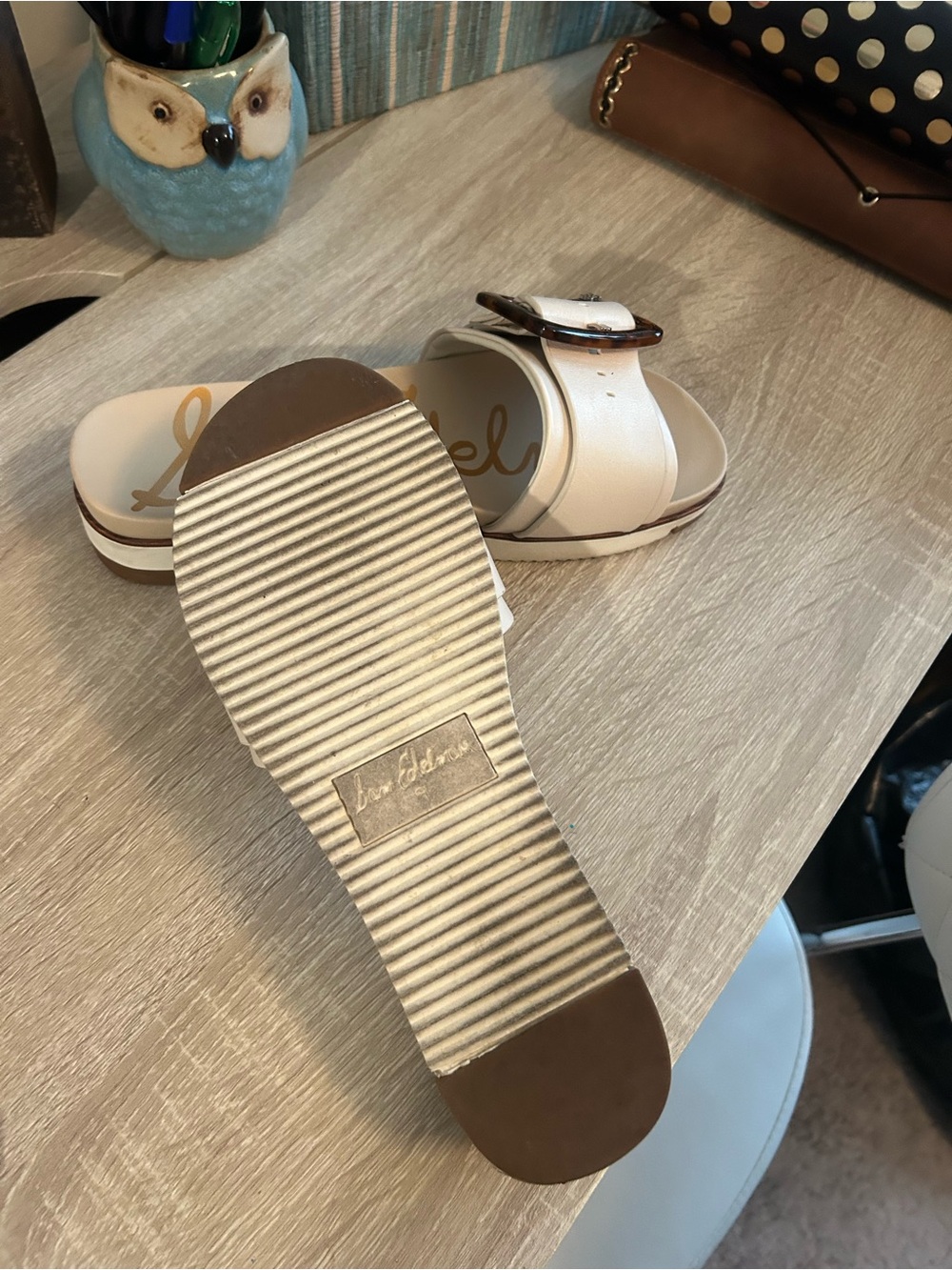 Sam Edelman Cream Slide Mules with Tortoiseshell Buckle -EUC